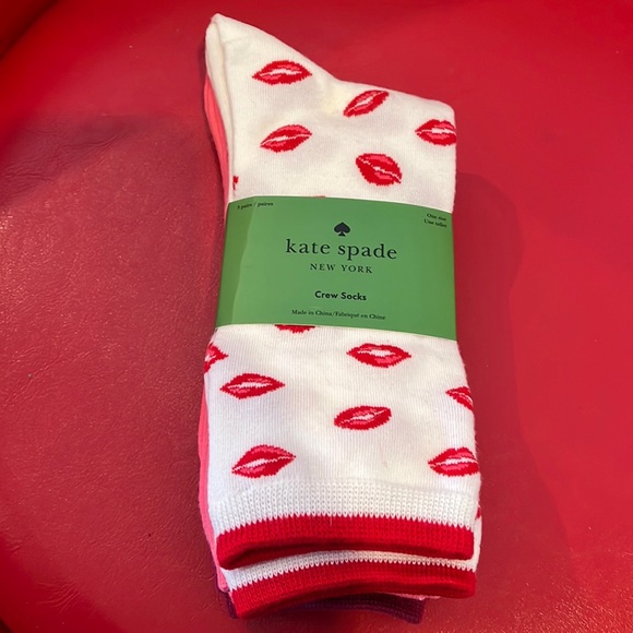 Kate Spade Red, Pink and White Crew Socks - Picture 1 of 3